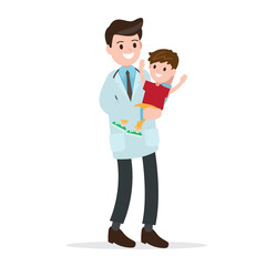 Pediatrician and healthy cheerful cute children. professional doctor , job , occupation. vector illustration.