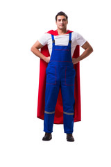 Super hero repairman isolated on the white
