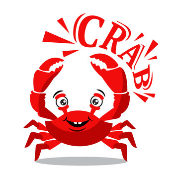 Funny red crab cartoon with text for food flavor concept