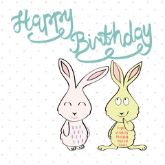 Collection of cute artistic cards for kids. Bunny in vector. Greeting card for birthday.