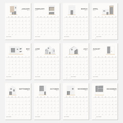 Minimal Calendar 2017. Concept House , building and Architecture symbol. With Note for goal of the month.