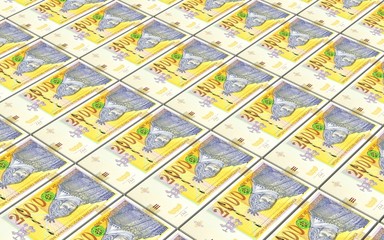 Fototapeta na wymiar Macedonian denar bills stacks background. 3D illustration.