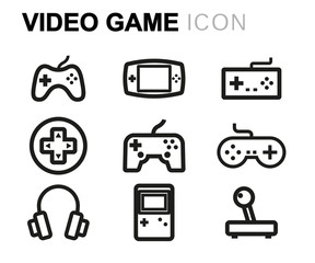 Vector line video game icons set - 135148879