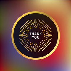 Romantic golden minimal logo in circle frame. Happy Valentines Day. Vintage Design Element on blurred color background