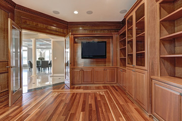 Wooden interior of empty room in luxury home