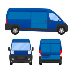 Delivery Van - Layout for presentation - vector template.isolated on white background, blue van vehicle template back front side view