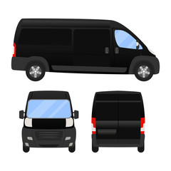 Delivery Van - Layout for presentation - vector template.isolated on white background, black silver van vehicle template back front side view