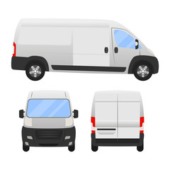 Delivery Van - Layout for presentation - vector template.isolated on white background, white silver van vehicle template back front side view