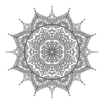 Vector hand drawn doodle mandala. Ethnic illustration with ornament. Isolated. Black and white colors. Outline. Coloring page for adult. Mandala with tribal ornament.