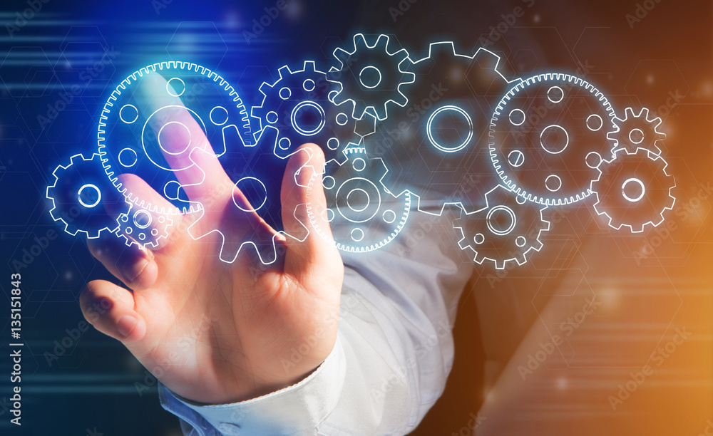 Aufkleber concept of setting a technology interface with gear wheel - tech