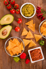 Guacamole and nacho chips. 
