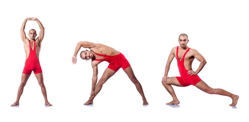 Young wrestler isolated on the white