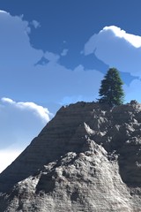 3d illustration tree in the peak of the mountains