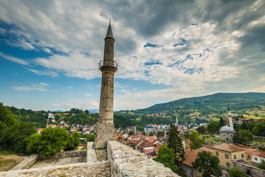 July 09, 2016: Minaret in the fortress of Travnik, Bosnia