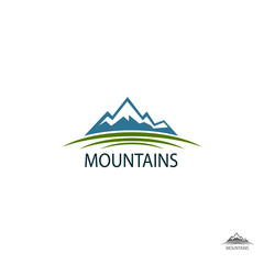 Mountains logo, Icon in color. Climbing label, hiking travel and adventure