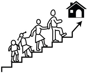 Vector concept of a man or guardian carrying his family to reach