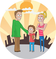 Cartoon illustration of a happy familly