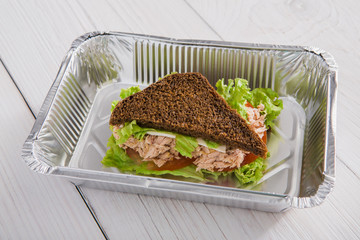 Healthy food in boxes, diet concept.