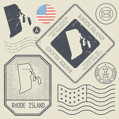 Retro vintage postage stamps set Rhode Island, United States