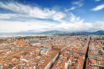 Obraz premium Sunny view of Florence from viewpoint at Campanilla, Toscana province, Italy.