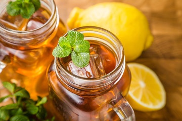 Iced tea in glass jars