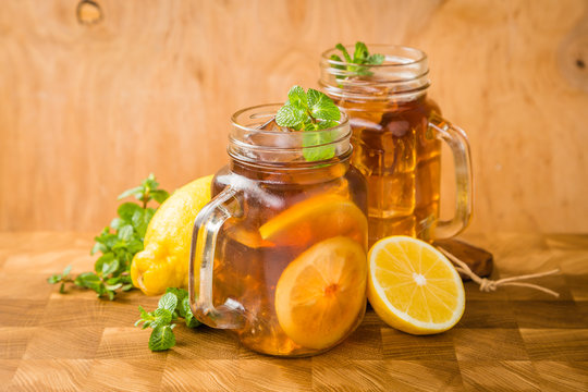 Iced tea in glass jars