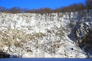 Landscape on Plitvice lakes in winter, Croatia