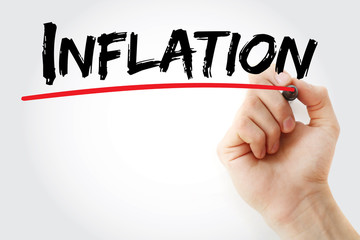 Hand writing Inflation with marker, concept background