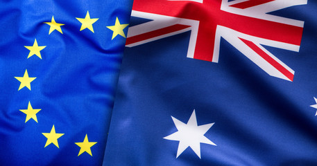 Fototapeta premium Flags of the Australia and the European Union. Australia Flag and EU Flag. World flag concept