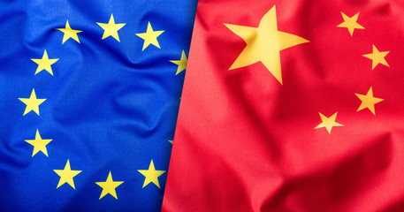 Fototapeta premium Flags of the China and the European Union. China Flag and EU Flag. Flag inside stars. World flag concept.