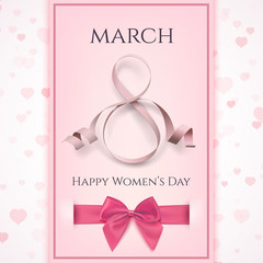 March 8 greeting card template. International Womens day background.