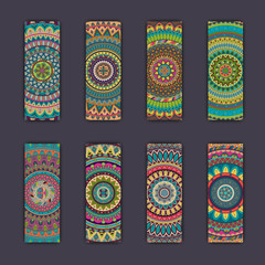 Banner card set with floral colorful decorative mandala elements background.