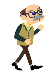 Дедушка на прогулке. Векторная иллюстрация изолированно на белом фоне. 