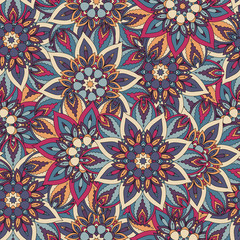 Ornate floral seamless texture, endless pattern with vintage mandala elements.
