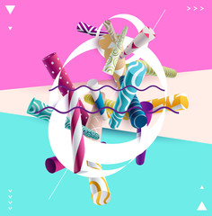 Abstract 3d poster with geometric elements