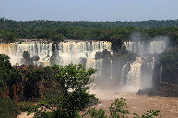 The Iguazu Falls, Iguassu Falls,  Portuguese: Cataratas do Iguaçu  are waterfalls of the Iguazu River on the border of the Argentine province of Misiones and the Brazilian state of Paraná. 