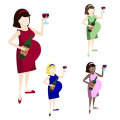 Pregnant woman drink wine. Alcoholism. Addicted behavior