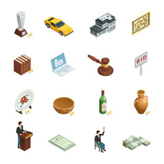 Auction Isometric Icon Set