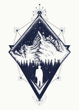Mountain triangular style tattoo art. Symbol of climbing