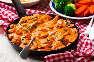 Chicken Stroganoff in frying pan