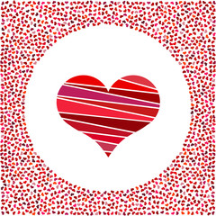 Red heart and little hearts around. Valentines Day background with many hearts on a white background. Symbol of Love Element for wedding Template.
