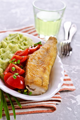 Fried  pollock with vegetables