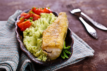 Fried  pollock with vegetables