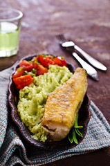 Fried  pollock with vegetables