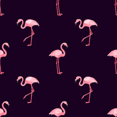 Flamingos seamless pattern. Vector background design with watercolor flamingo birds.