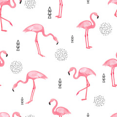 Watercolor Flamingo seamless pattern. Vector background design with flamingos for wallpaper, fabric, textile. 