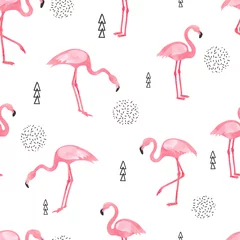 Zelfklevend Fotobehang Flamingo Aquarel Flamingo naadloze patroon. Vector achtergrondontwerp met flamingo& 39 s voor behang, stof, textiel.