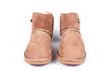 Womens Sheepskin boots isolated on white