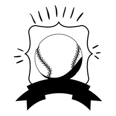 monochrome frame with baseball ball and ribbon vector illustration