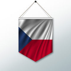 The national flag of Czech Republic. The symbol of the state in the pennant hanging on the rope. Realistic vector illustration.
